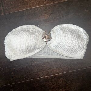 NEW XXS white shirred bandeau bikini top starfish strapless bralette crop padded
